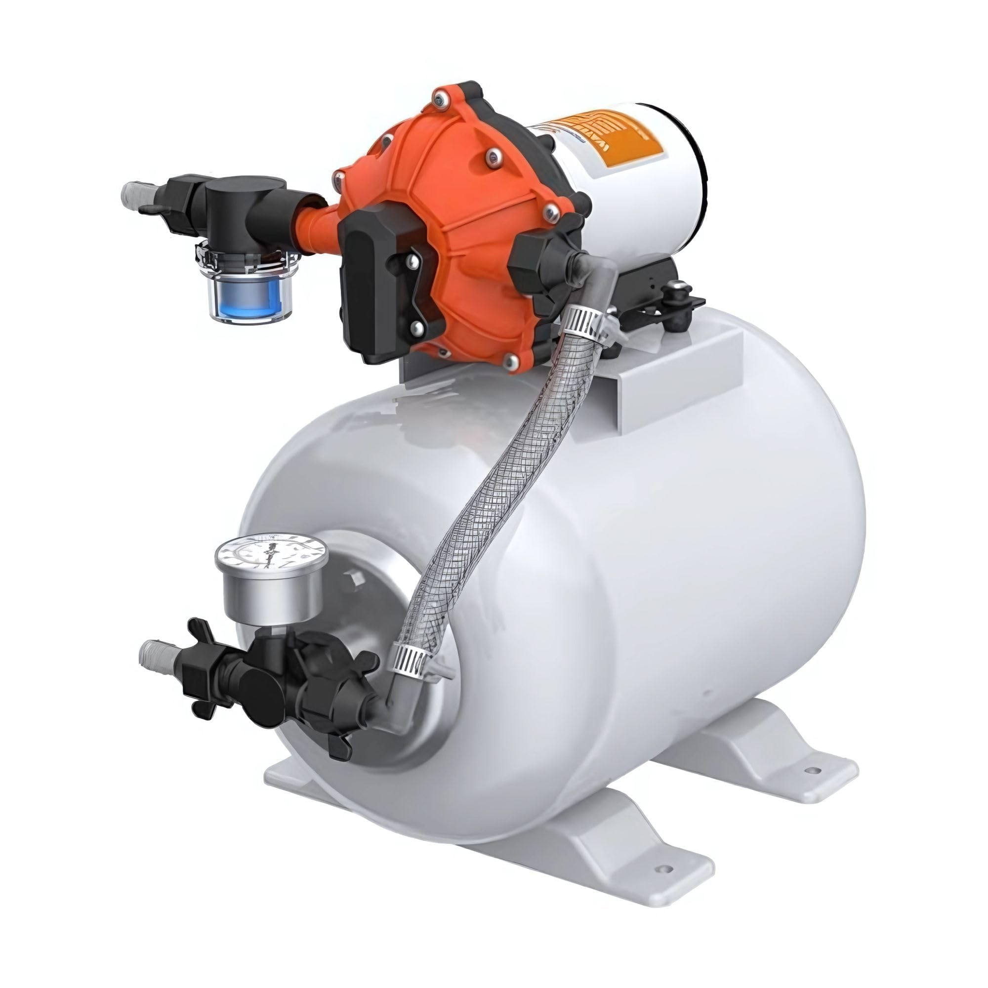 SEAFLO Marine Water Pump with 2 Gallon Accumulator Tank System, 24V DC, 60 PSI, 5.5 GPM