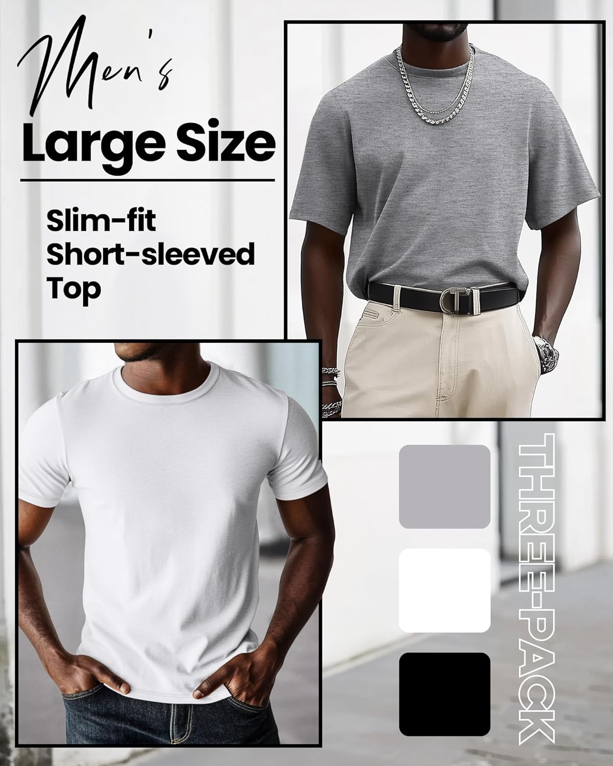 Neer 3 Pack Men's Big and Tall Shirts Summer Short Sleeve T-Shirts Basics Plus Size Crewneck Tee L-5XL - Image 6