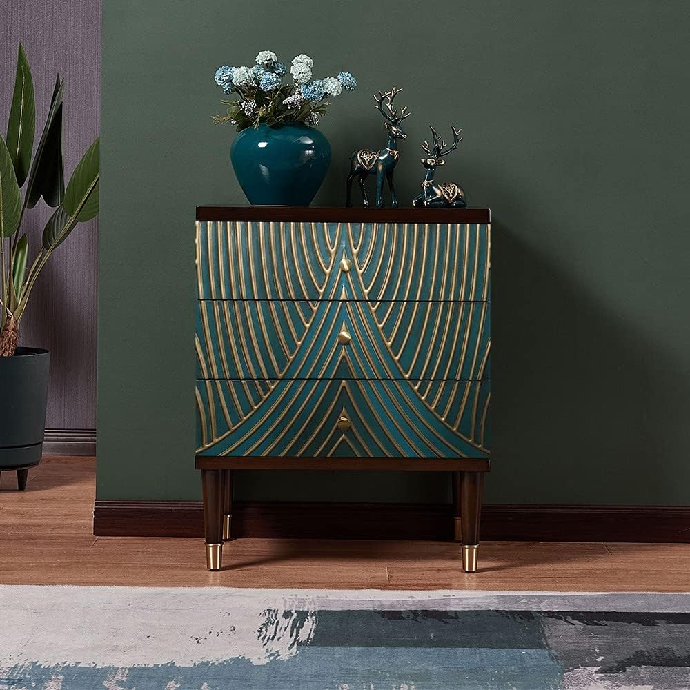 NG Decor Cabinet Novel Blue Gold Painted 3-Drawer Chest-image-43