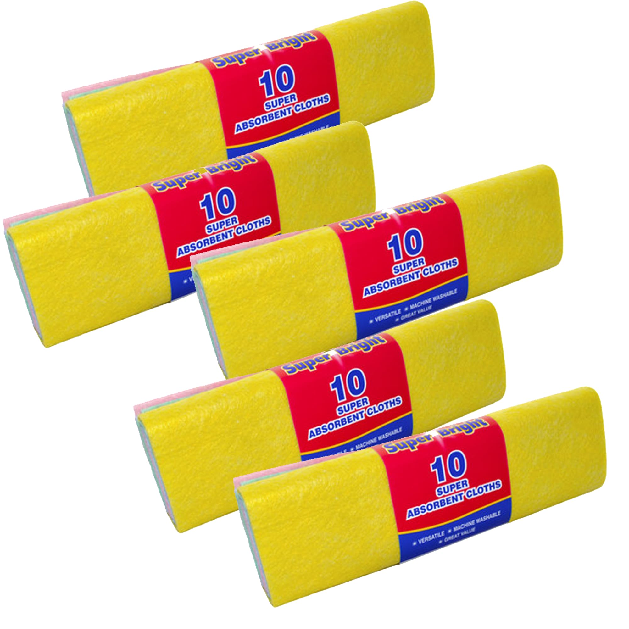 Aasram Super Bright Super Absorbent Assorted Colour Cleaning Cloths, 10 Pack, Machine Washable, 5 Sets, 50 Cloths in Total | Approx 30cm wide