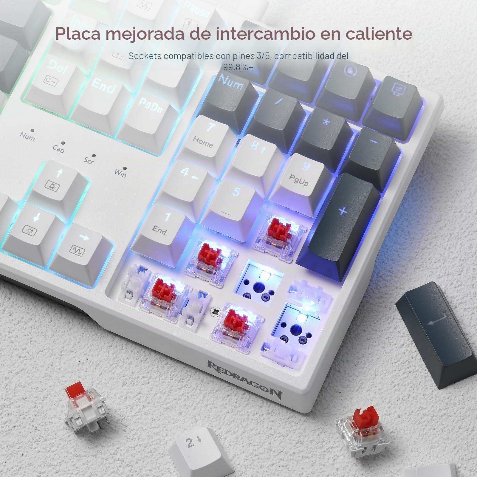 Redragon Teclado mecánico K668 RGB para Juegos, Teclado mecánico con Cable de 108 Teclas con 4 Teclas de Acceso rápido adicionales, espumas absorbentes de Sonido, Enchufe Intercambiable, US Layout