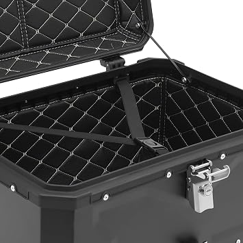 65L Motorcycle Top Case, Aluminum Motorcycle Tail Box Waterproof Motor Cycle Storage Box with Lock & PU Lining Universal Motorbike Trunk for Helmet Raincoats Tool 22.2''L x 15.6''W x 12''H Black