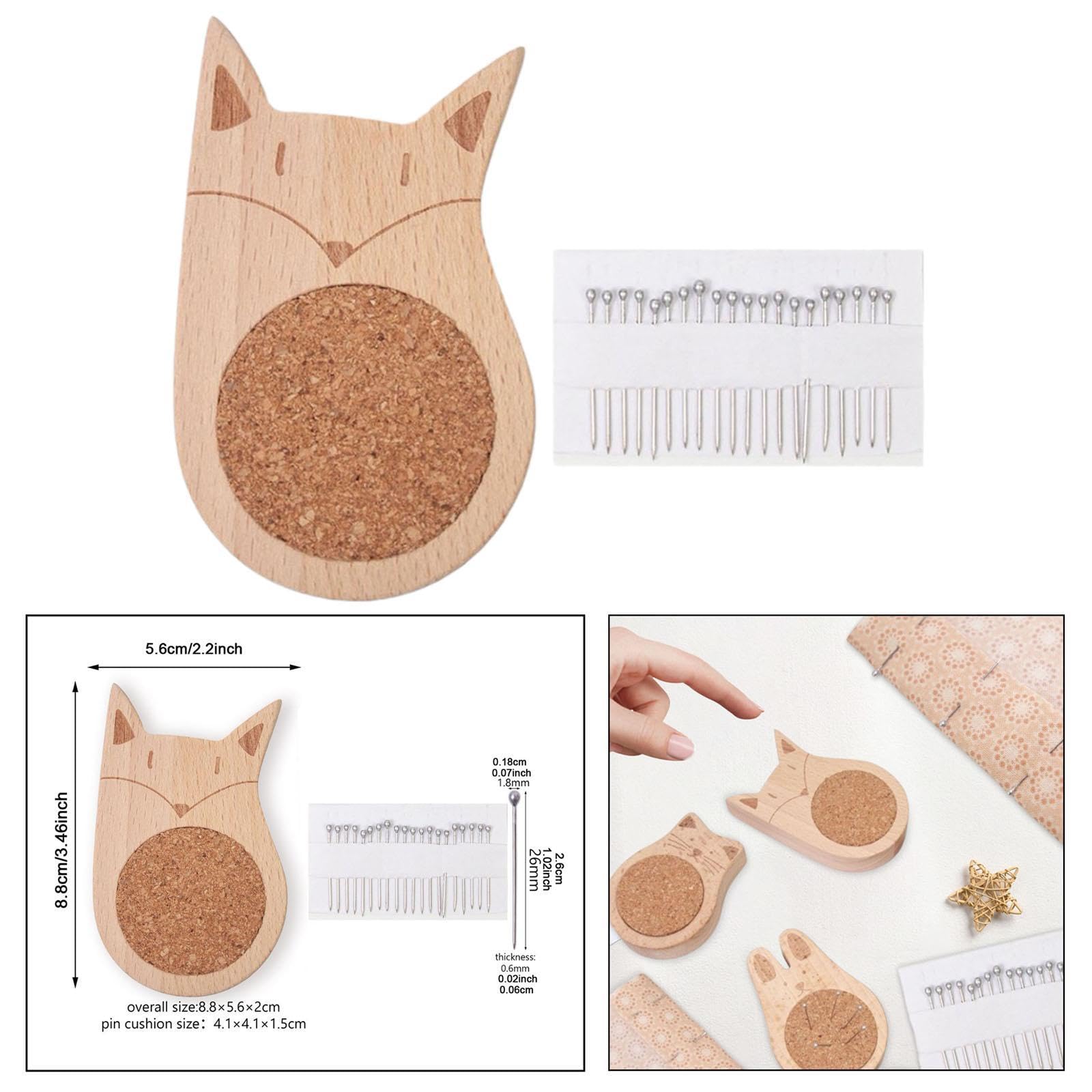 Nishiyuenyi Pin Cushion Needle Pillow Wood Sewing Accessories Versatile Pin Holder Sewing Needle Cushion Holder for Embroidery Tailor, Fox