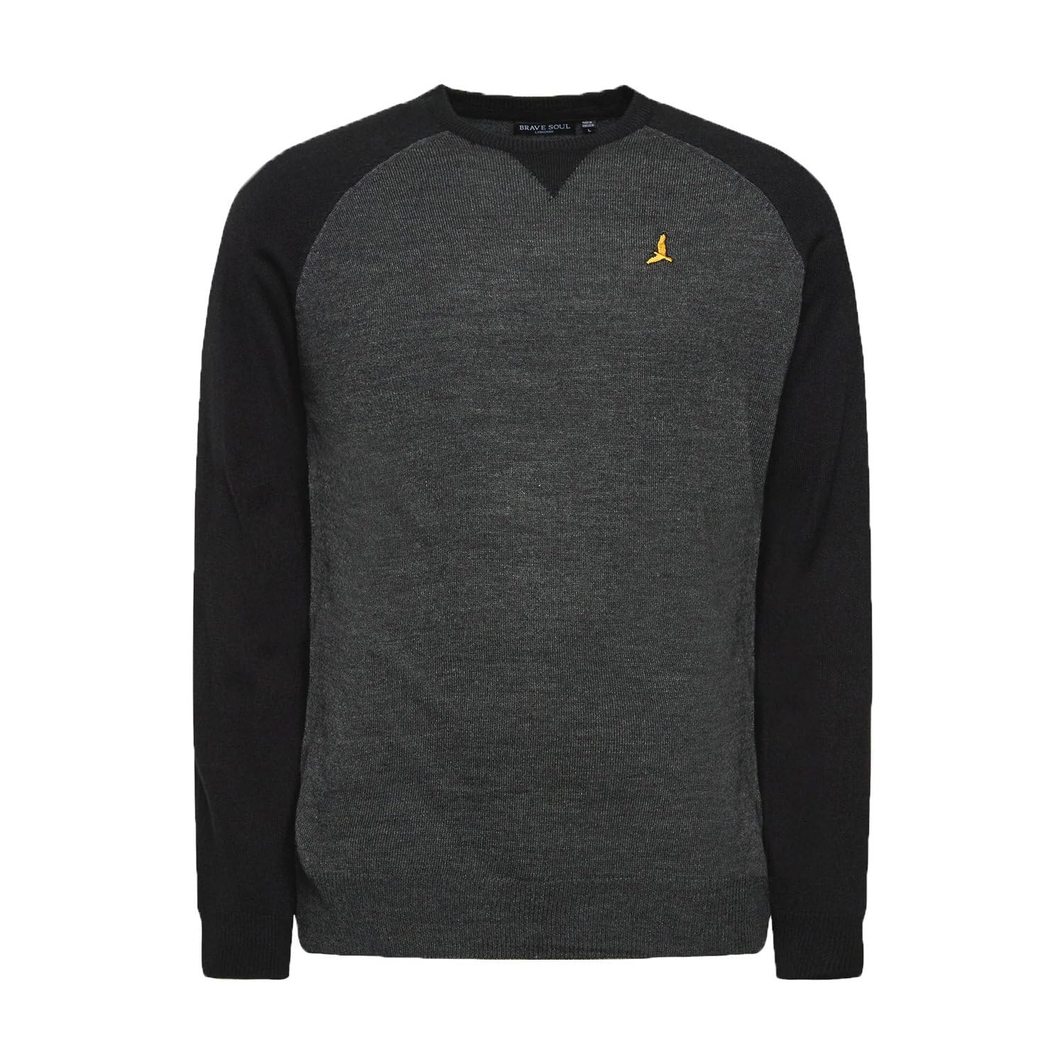 BRAVE SOUL Higgs Contrast Raglan Sleeves Knitted Jumper-Charcoal-Medium