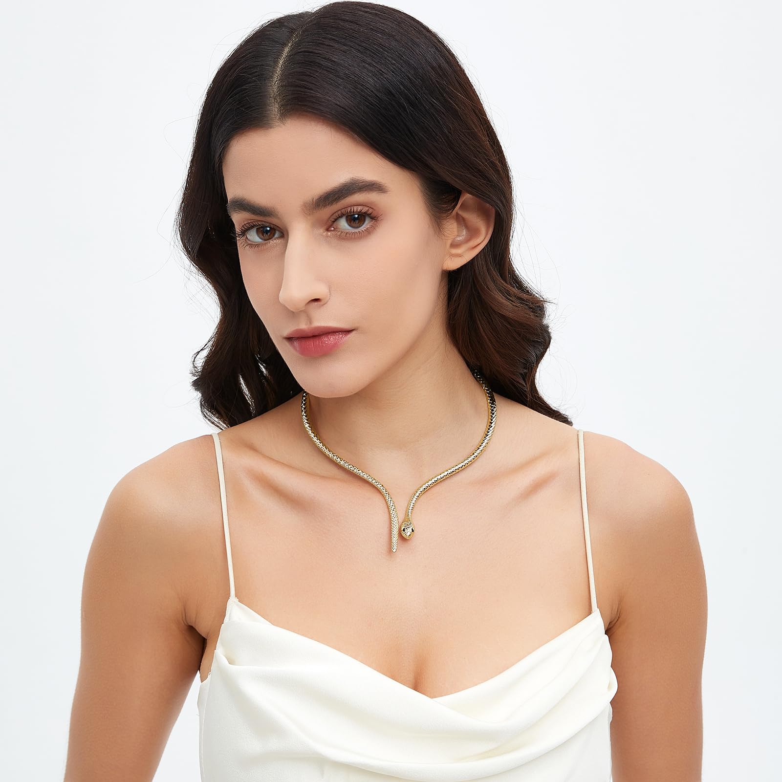 JewelryWe Collana Serpente Girocollo da Donna: Collana Vintage Classico Regolabile Choker in Acciaio Inossidabile Holloween Accessori da Donna