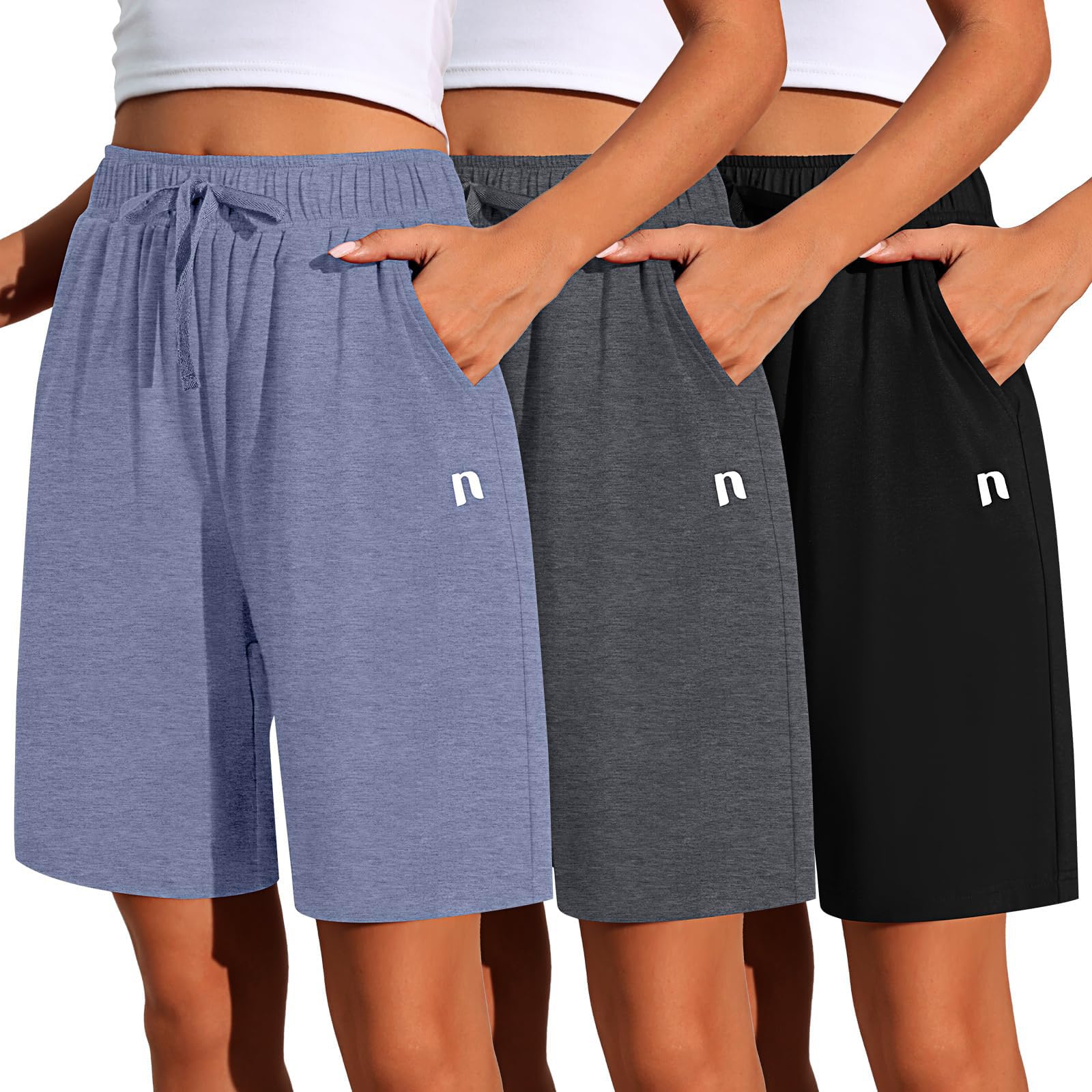 Neer 3 Pack Women's Quick Dry Shorts Women Drawstring High Waisted Bermuda Athletic Shorts with Pockets