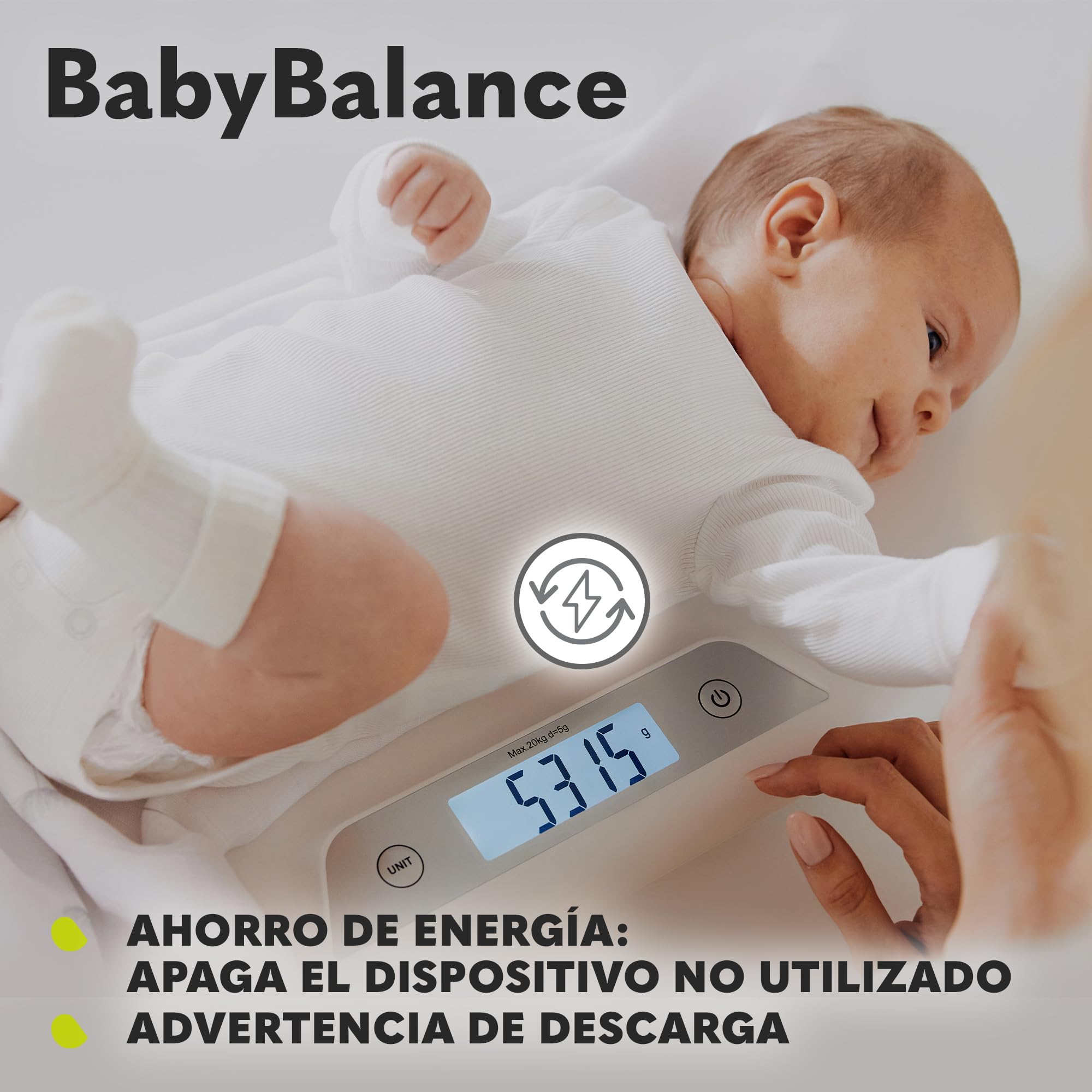 LIONELO BABYBALANCE Báscula electrónica para bebés, báscula infantil de hasta 20 kg, pantalla grande, función de tarea, memoria para la última medición, pesaje preciso en incrementos de 5 g