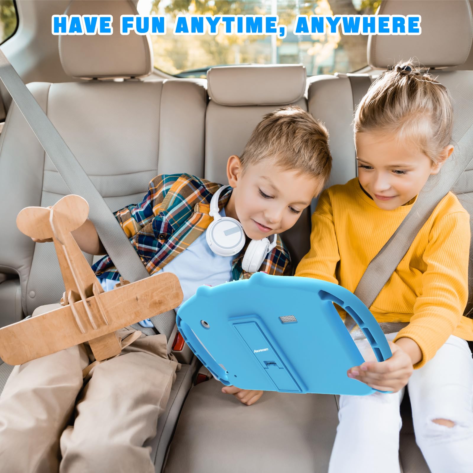 ascrecem Tablette Enfants 7 Pouces Tablette Tactile Enfant avec WiFi 2Go RAM 32Go ROM Android Tablette Educative avec Contrôle Parental Jeux Éducatifs Étui Antichoc de 3-14 Ans Garçon Fille (Bleu)