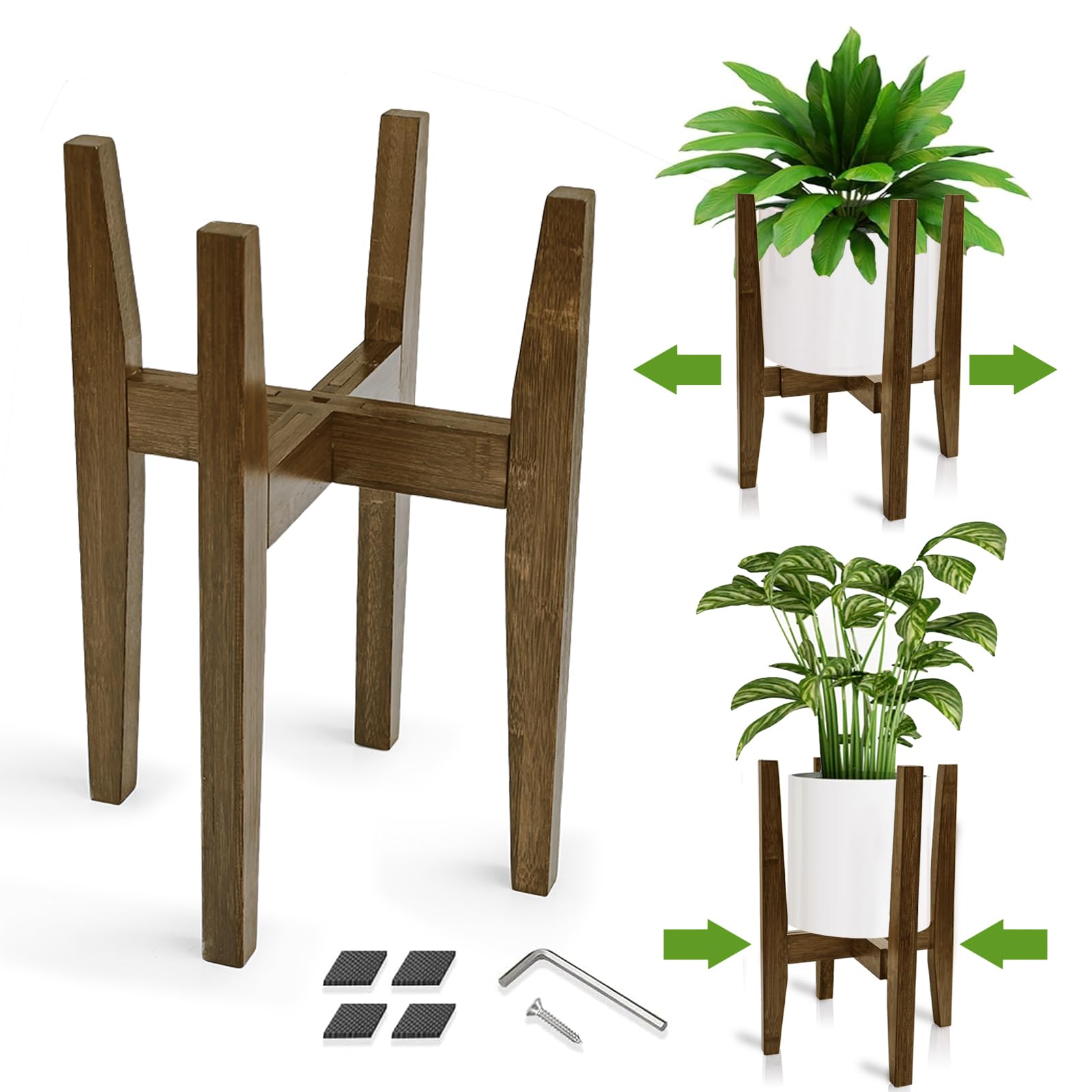 Soporte para plantas de interior, soporte ajustable de bambú para plantas, estante moderno para macetas, estante para plantas, se adapta a macetas de 8 a 12 pulgadas (maceta y planta no incluidas)