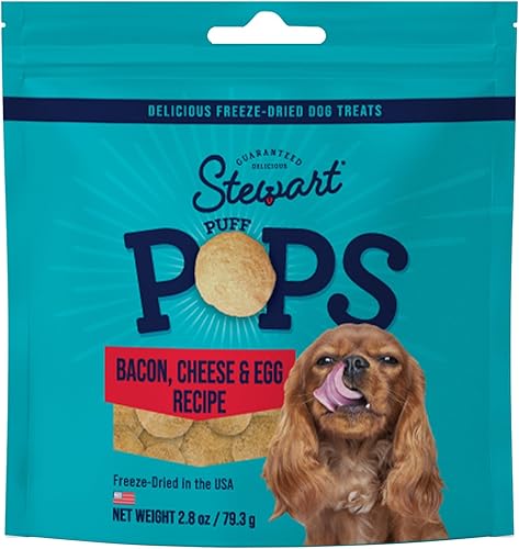 Miniatura 10 de Stewart Golosinas liofilizadas para perros, receta de tocino y queso PuffPops, sin gluten, bolsa resellable de 2.8 onzas, fabricada en Estados