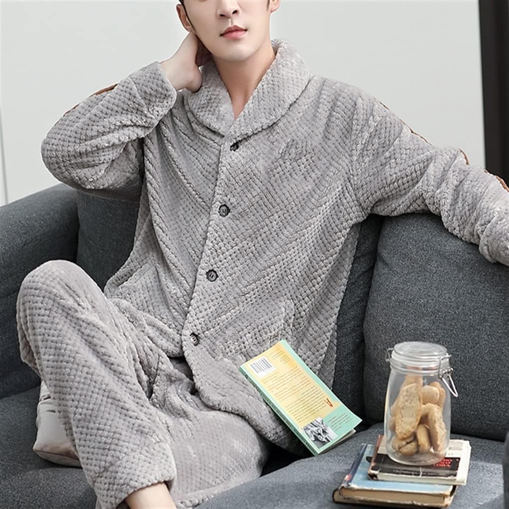 Pajamas Men's Winter Coral Fleece Thickened and Warm Plus Size Cardigan Home Wear