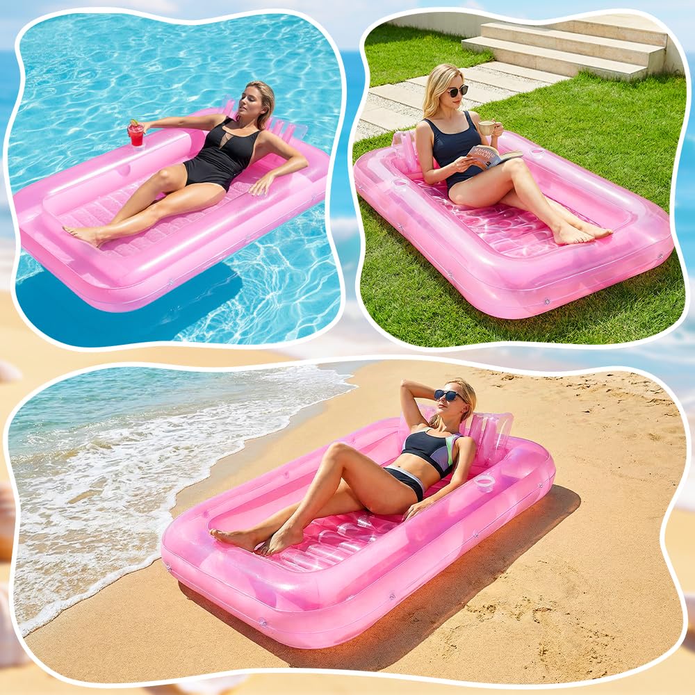 Mineup Colchón de Aire Piscina, 178 x 116 cm Flotador Inflable para alberca bronceadora, Colchoneta Piscina Adultos con reposacabezas, Colchón Hinchable Piscina para Playa en Verano