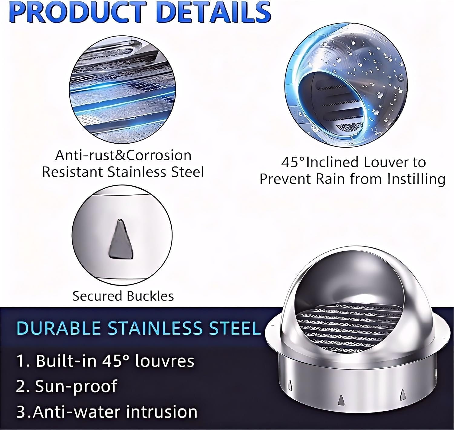 12 inch Vent Round Cover,Stainless SteelWall Round Vent Hole Ventilating Cover, AirVentilation and Exhaust Wall Vent Outlet Hood,HVAC Ducting Vent Cover.