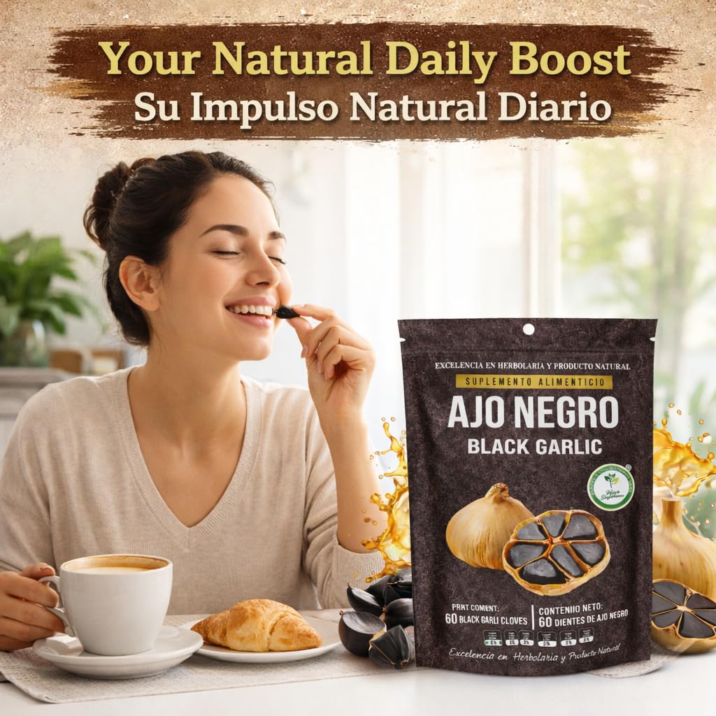 Ajo Negro (Black Garlic) - 60 Whole Cloves - 100% Natural Superfood Dietary Supplement - High in Antioxidants & S-Allylcysteine - Ready to Eat or for Recipes - Vegan, Non-GMO - Authentic by High Supreme