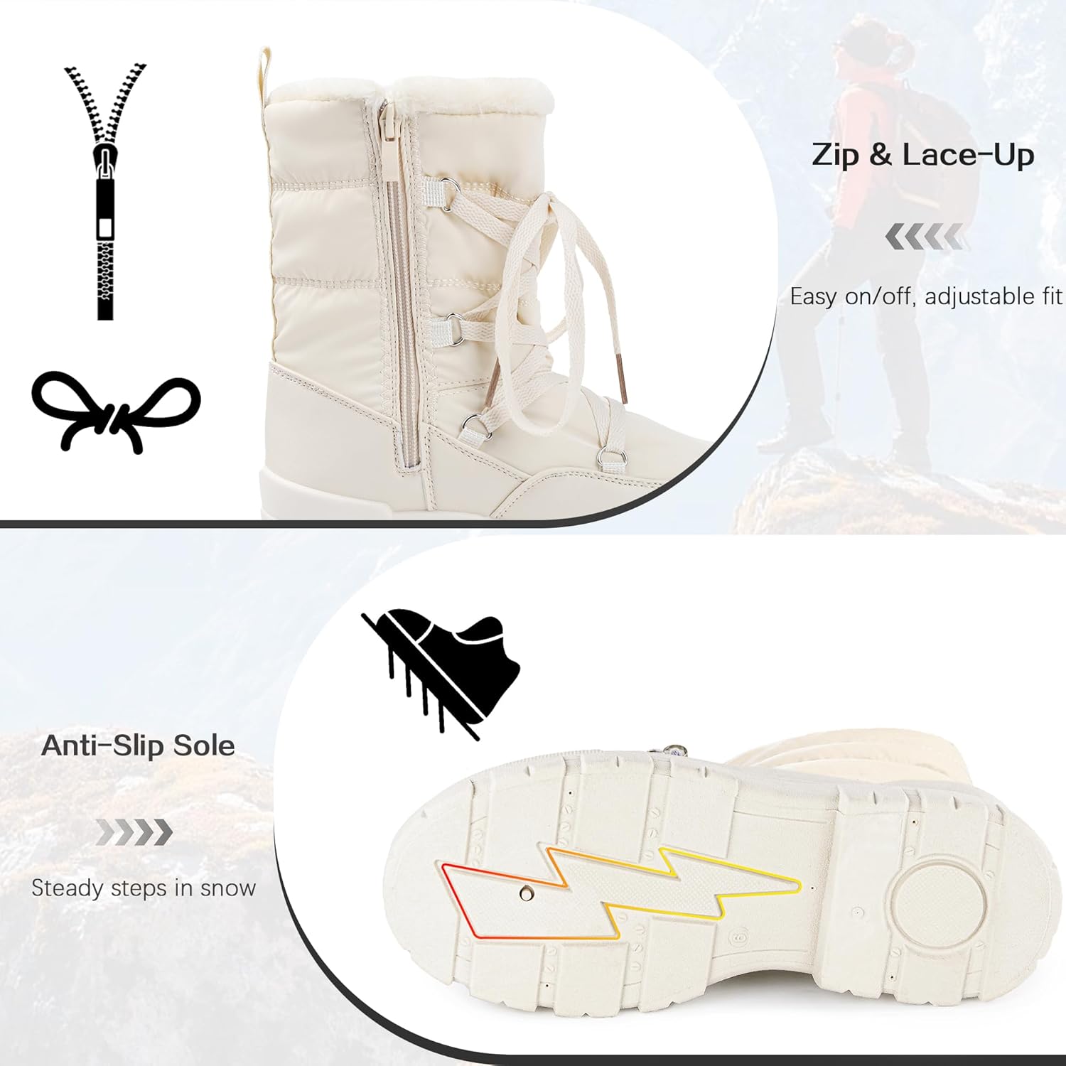 White Snow Boots for Women Waterproof Platform Winter Boots Anti-Slip Warm, Comfortable Outdoor Booties - Image 4