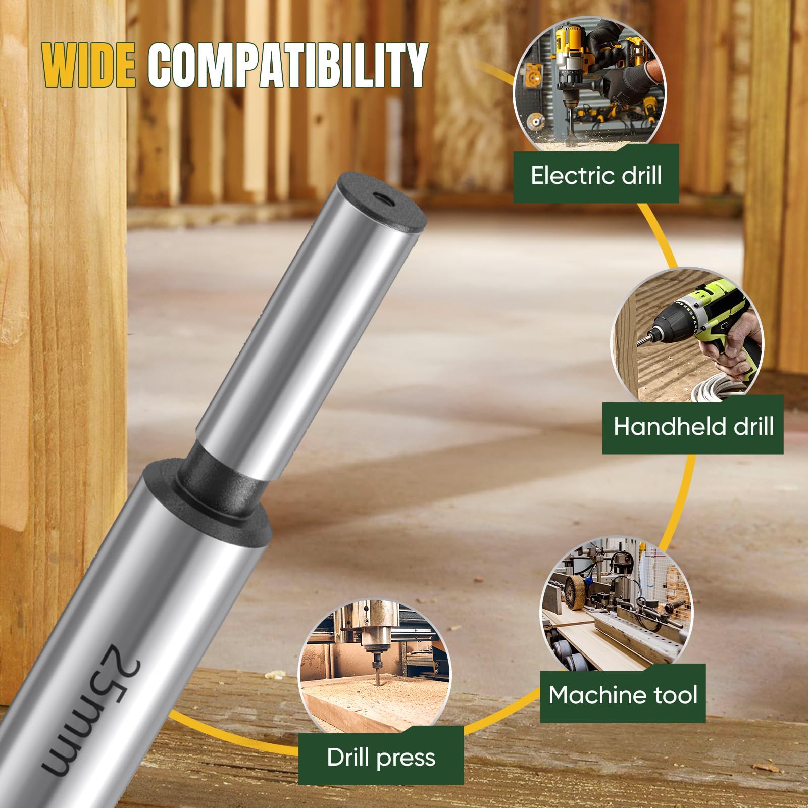 WildFun Set di punte Forstner 16 pezzi, punte Forstner di alta qualità per la lavorazione del legno, foratura del legno con gambo rotondo, accessori per trapano, Ø6-54mm con custodia