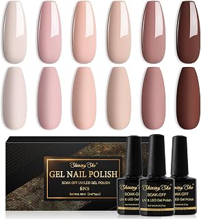 Shining She Nude Semi-Permanent Nail Polish, 6 Colours, Pink, Nude Beige, Apricot, Brown, Semi-Permanent Nail Polish, Nude Series, UV / LED Gel Nail Polish, Autumn and Winter Manicure Art 10ml