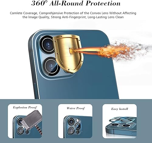 Miniatura 5 de imluckies Protector de lente de cámara para iPhone 12 Pro Max de 6.7 pulgadas, vidrio templado transparente HD y dureza 9H, compatible con fundas,