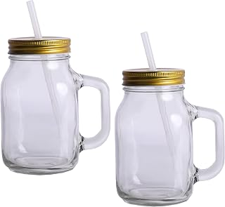 Glass Mason Drinking Jar 20oz/600mL with Gold Lid & Straw - Set of 2