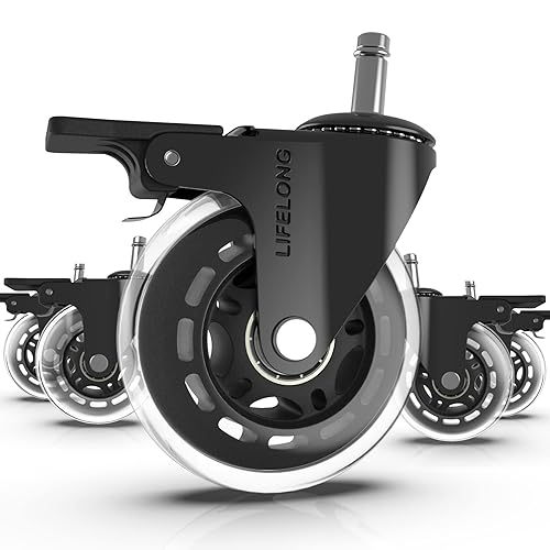 Miniatura 44 de Lifelong Ruedas de repuesto de goma para sillas de oficina, ruedas resistentes de 2 pulgadas para suelos de madera dura y alfombras, juego de 5,