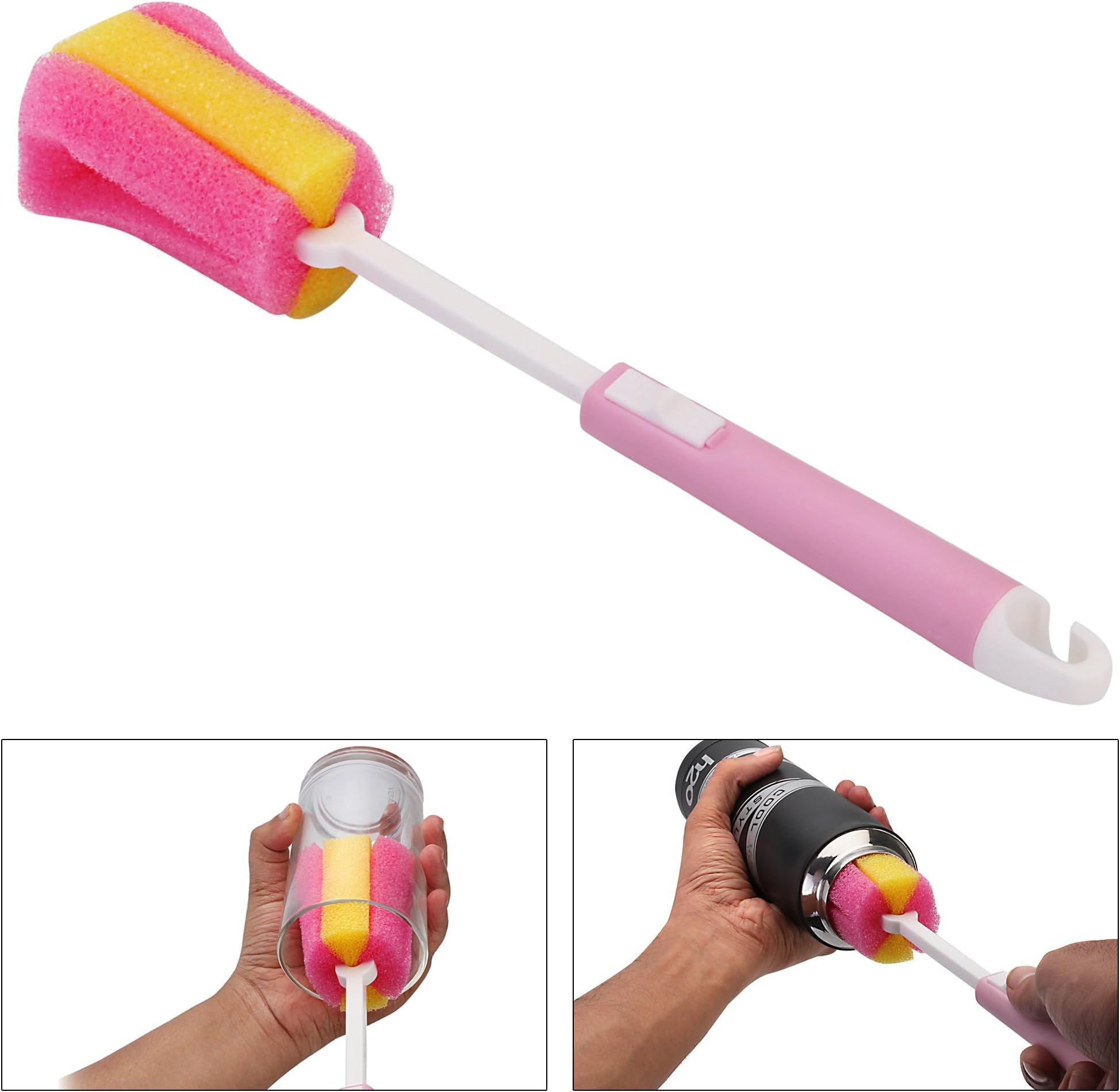 Nihesi Plastic Thermos Flask Cleaning Brush with Wall Hanging Hook (Standard Size, Random Colours)