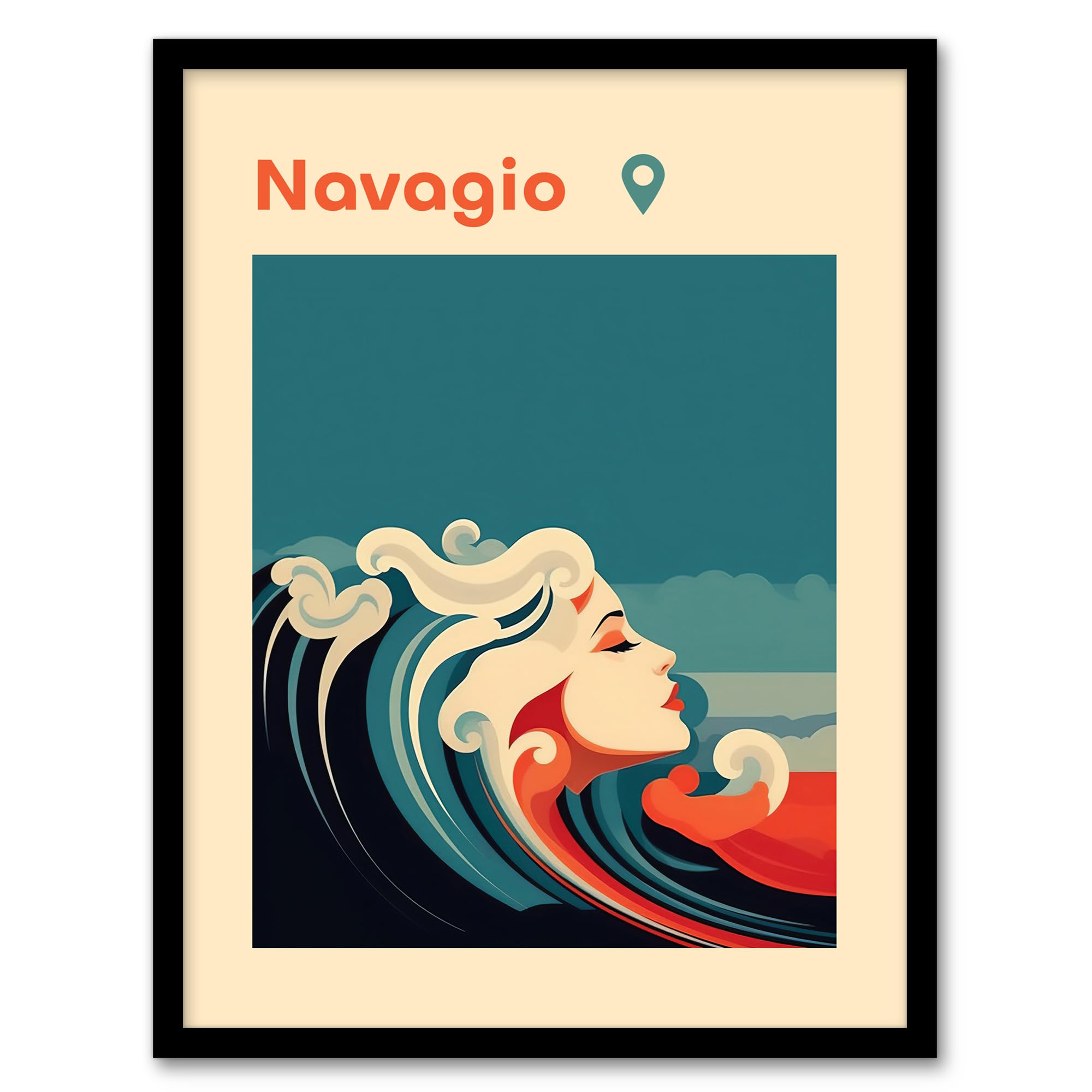 Artery8 The Seaside Calls Navagio Beach Greece Modern Woman of the Waves Sea Siren Ocean Artwork Framed Wall Art Print 18X24 Inch