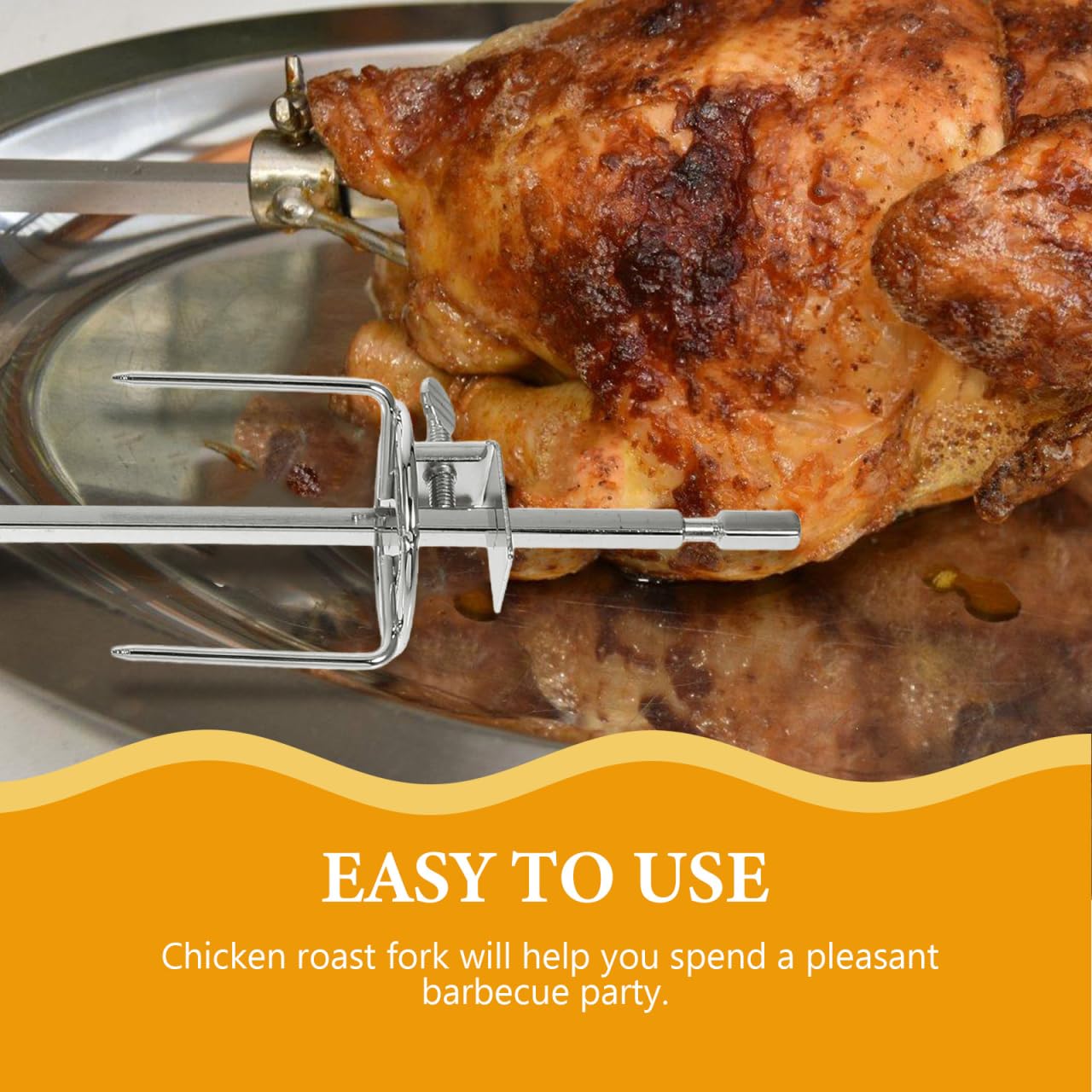1 juego de tenedores de pollo asado giratorio de acero inoxidable para carne y pescado accesorio para freidora de aire y barbacoa para asar pollo y asar a la parrilla 2