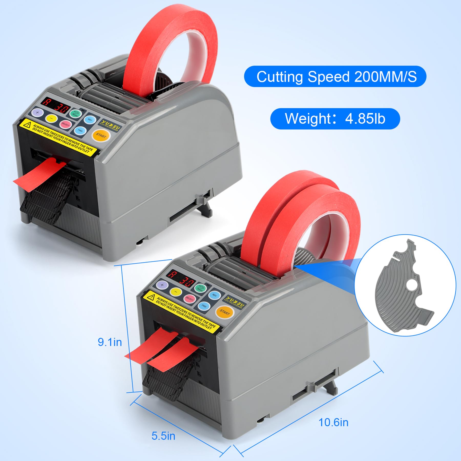 Macchina da taglio a nastro, dispenser automatico di nastro, larghezza nastro 6-60 mm, lunghezza 5-999 mm nastro trasparente/nastro biadesivo, taglierina con manuale e automatico, ideale per lavoro e