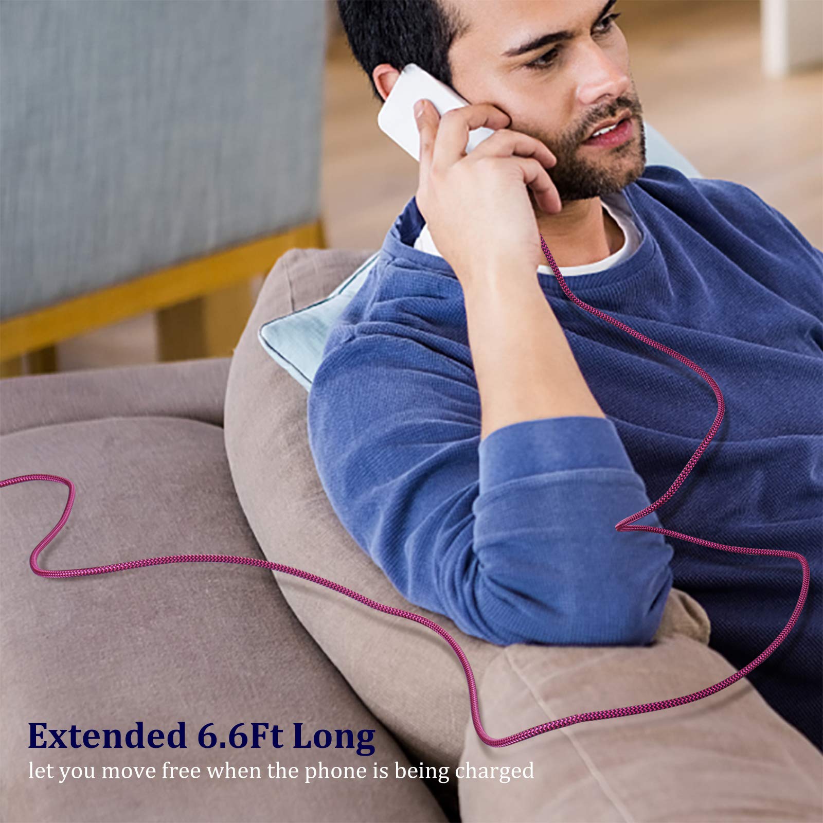 [Paquete de 6] Cable USB tipo C en ángulo recto, [6.6t] 90 grados C cable de carga rápida trenzado para iPhone 16/15, Galaxy S24/S23/A15/A03s/S10/S9/S8/Note, LG, Moto, Pixel, teléfonos Android