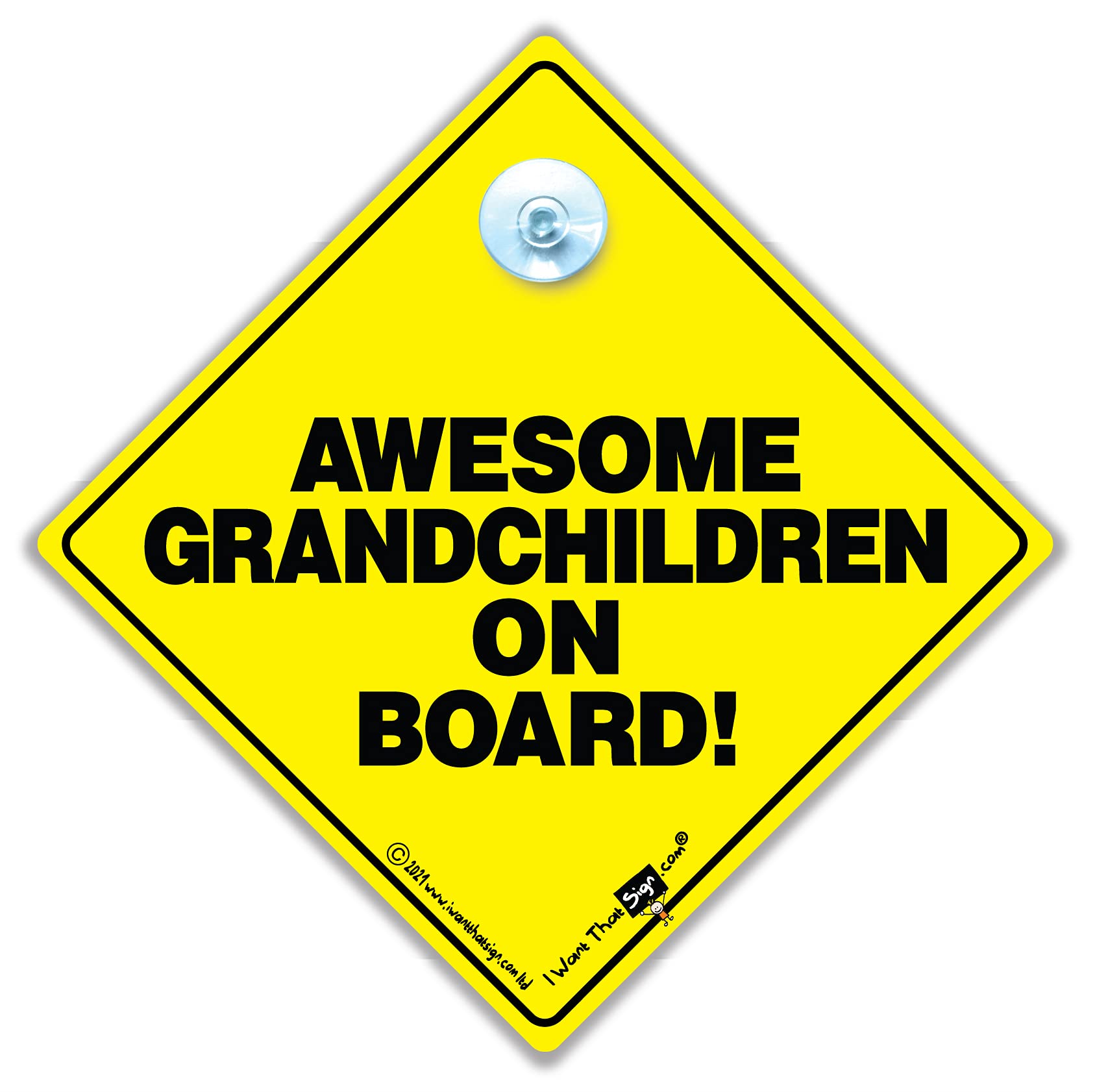 Awesome Grandchildren On Board Sign, Baby on Board, Yellow, 14 x 14 cm