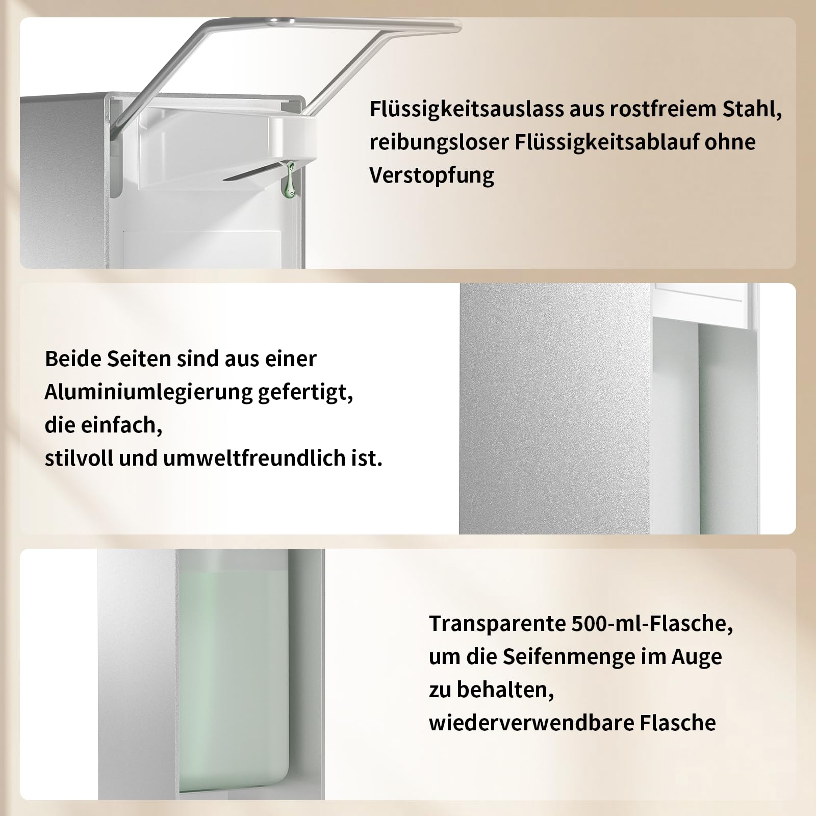 Eurospender,Seifenspender,1000Ml,2er Set,Aluminium,Weiß | Seifenspender Wandbefestigung, Soap Dispenser Mit Ellbogendruck Für Desinfektionsmittel Und Handseifen, Weißer Seifenspender