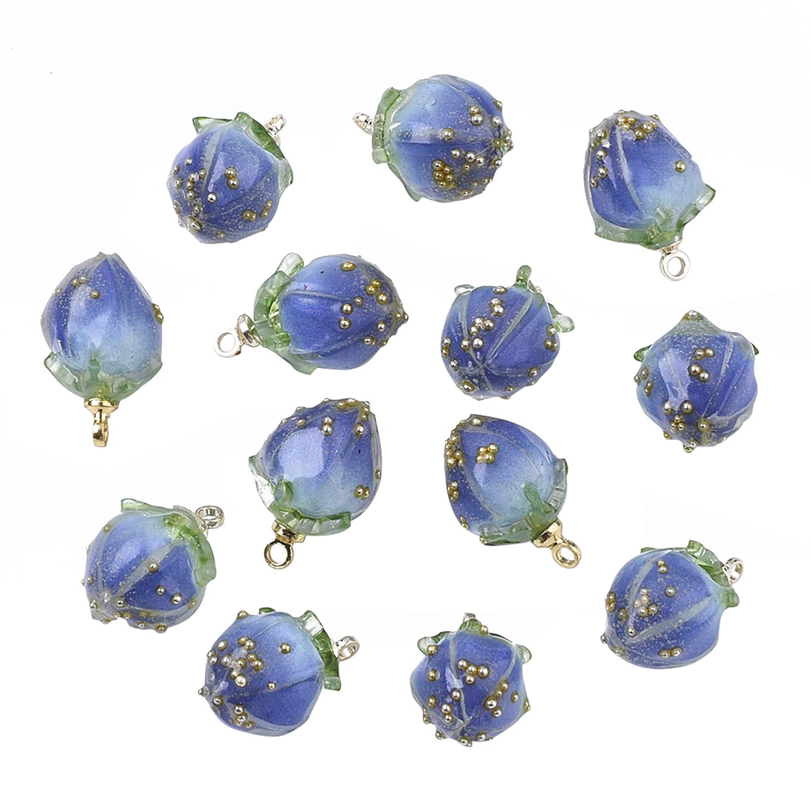 BEEFLYING10pcs Transparent Acrylic Pink Flower Rose Bud Charms Pendants for Jewelry Making Earrings Necklaces Bracelets (Royal Blue)