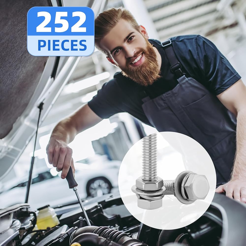 304 Stainless Steel Hex Bolts & Nuts Assortment Kit (252 Pcs) with Storage Case view 7