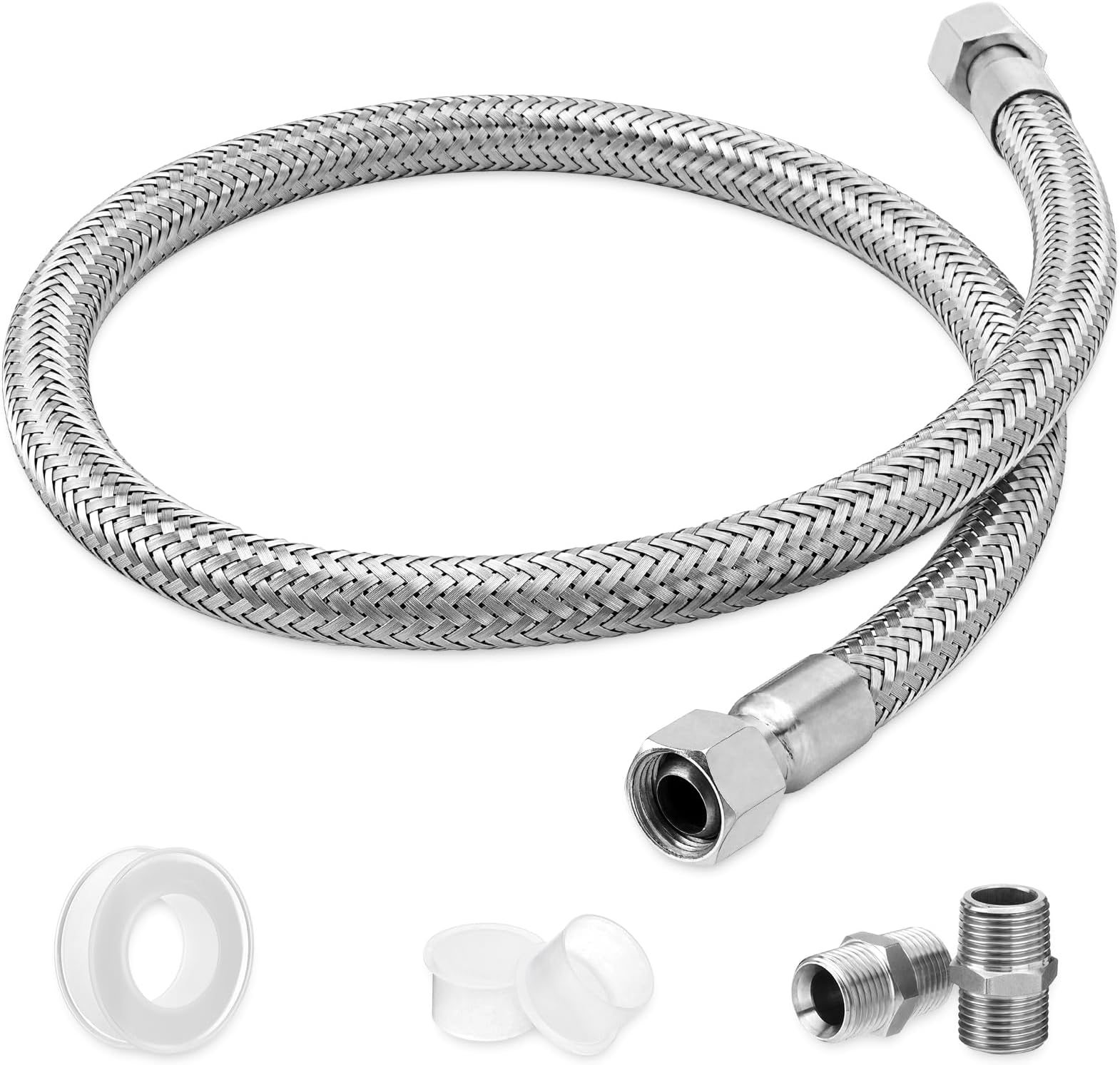 1/2" x 40" Air Compressor Jumper Hose Kit, Steel Braided NPT Air Hose with 1/2" Swivel Ends, Air Compressor Pump to Tank Line, 450 PSI 750°F Air Compressor Flex Hose