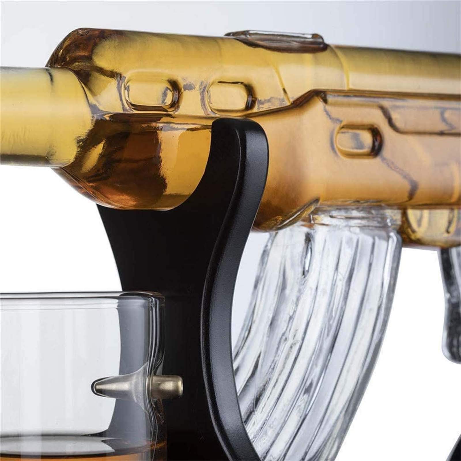 Zestaw karafek do whisky, domowa karafka 1000 ml, z 4 kubkami, idealna do wódki, rumu, tequili, zestaw kieliszków do brandy z drewnianą podstawą