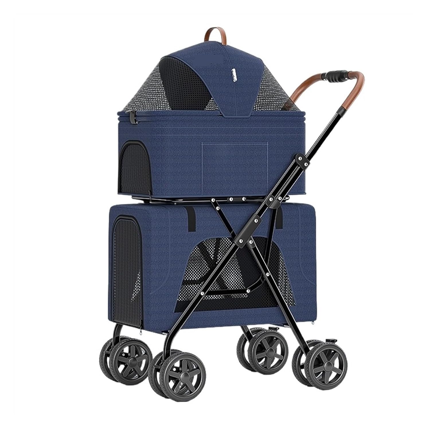 Cat Litter Pan Portable Folding Double-Deck Pet Stroller, Detachable Separation for Dogs, Cats and Pets(Blue)
