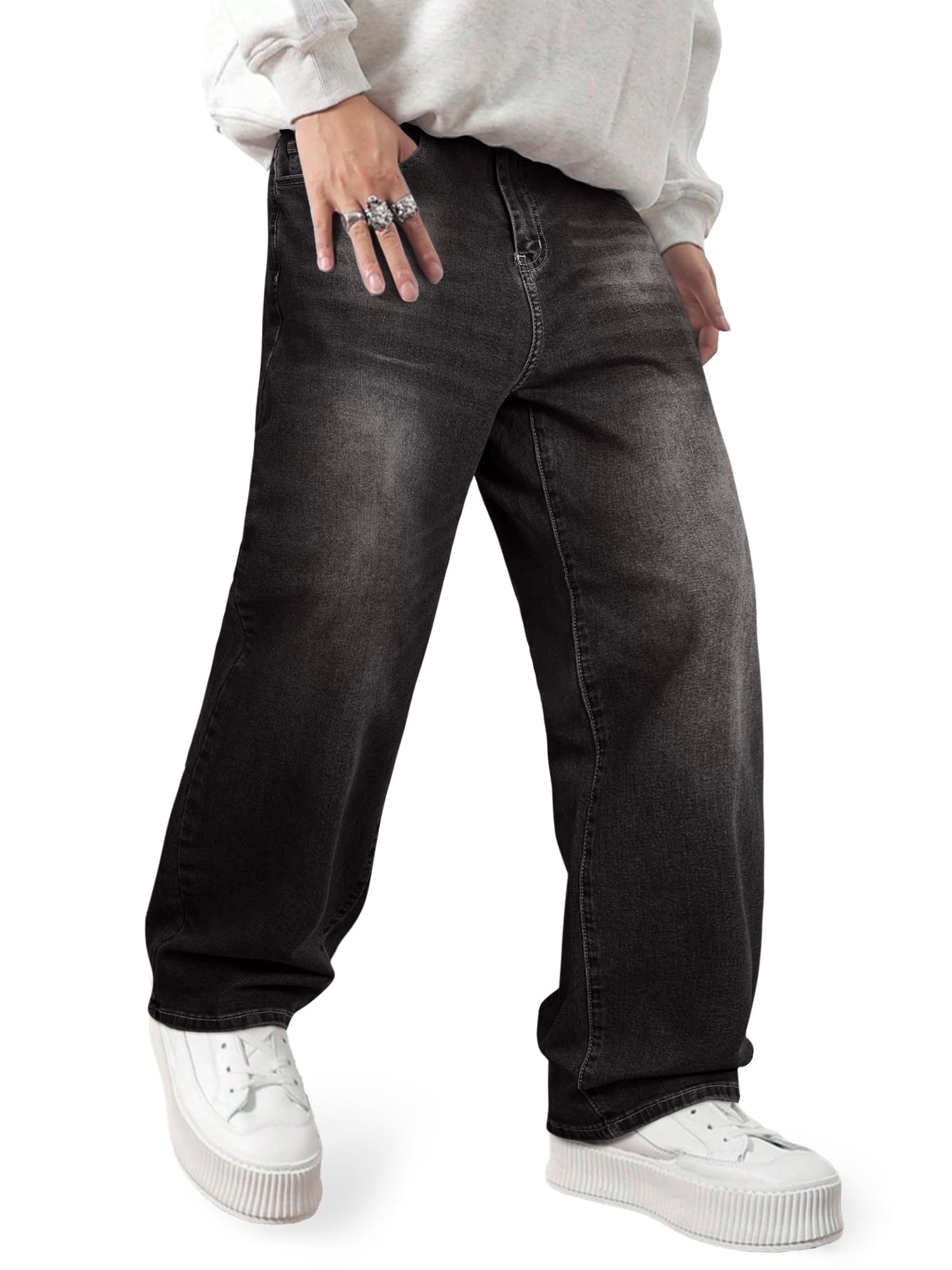 JMIERR Mens Tapered Baggy Jeans - Loose Fit Wide Leg Denim Pants with Y2K Retro Aesthetic for Streetwear
