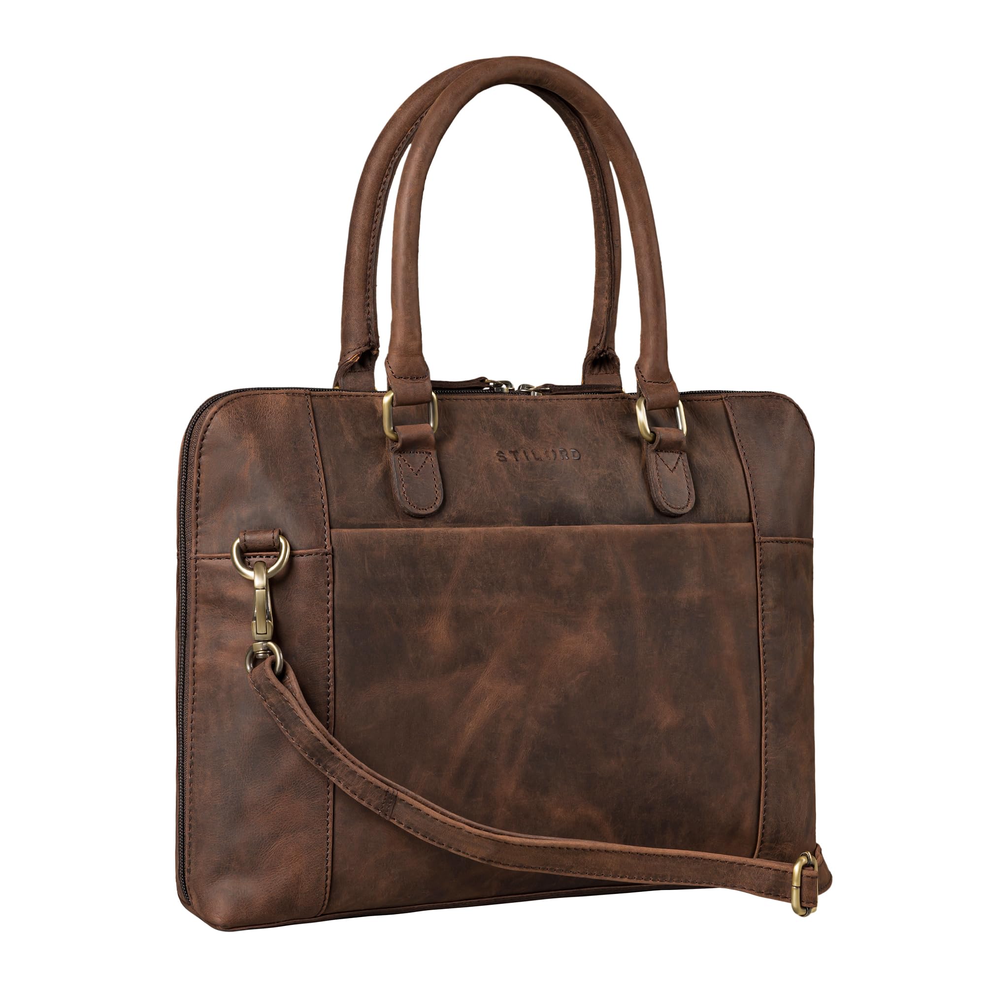STILORD Latoya Arbeitstasche elegant Leder Bürotasche Aktentasche Damen Herren Henkeltasche Vintage Echtleder aufsteckbar Farbe:schwarz
