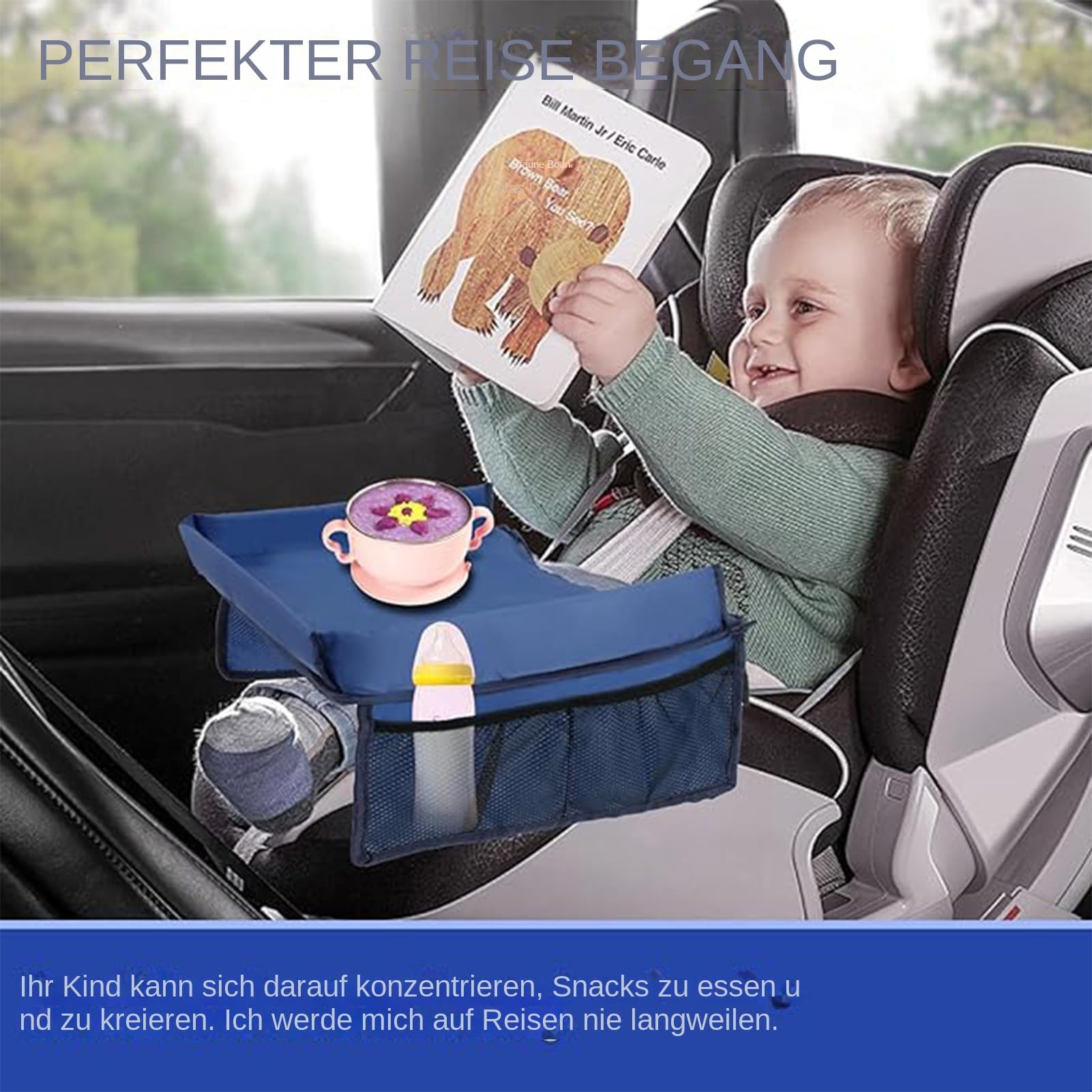 Mesa de viaje para niños - Bandeja para la rodilla, bandeja para aperitivos, asiento trasero para coche, avión, tren de viaje, mesa de viaje para viajes largos para niños, asiento de coche con
