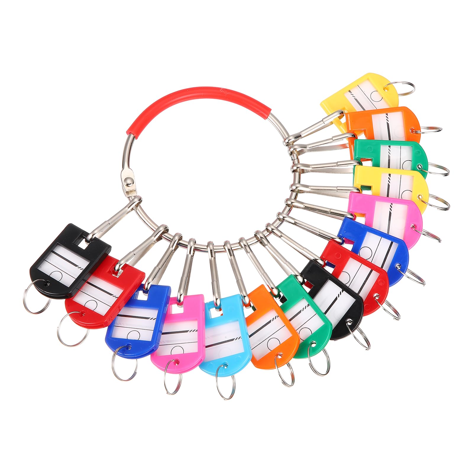 PATIKIL 15Pcs Key Tags with Labels, Portable Key Organizer Metal Ring with 15Pcs Individual Spring Hooks Keychain Tags Identifiers Holder and Plastic Handle for Hotel Office, Multicolor
