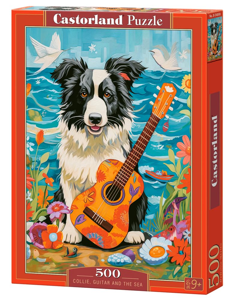 500 Piece Jigsaw Puzzles, Collie, Guitar and the Sea, Animal Puzzle, Dog, Pets, Adult Puzzle, Castorland B-54008