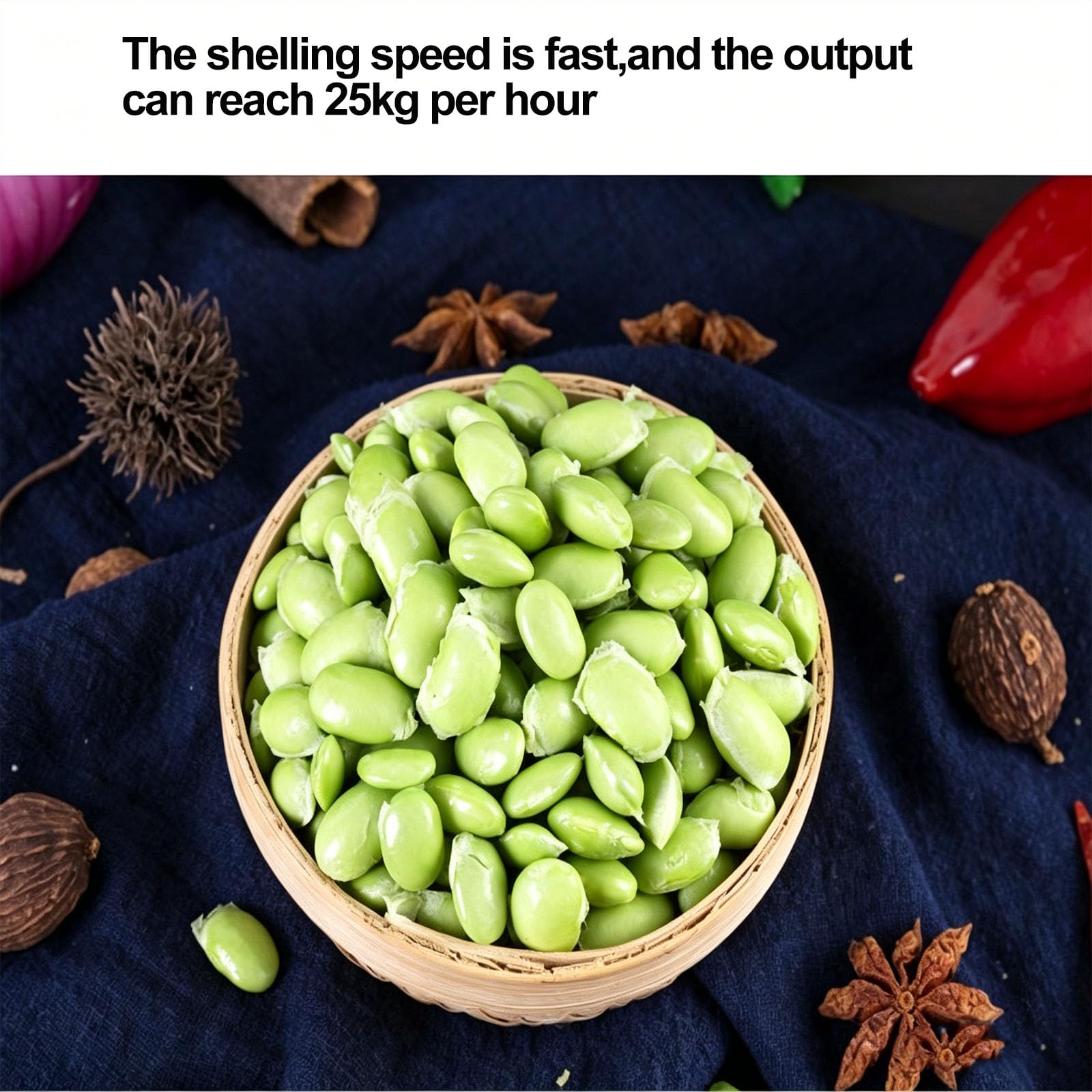 Máquina descascaradora eléctrica de guisantes con ajuste de velocidad, ajuste automático de huecos, rendimiento de 25 kg/h para cocinas domésticas, restaurantes y mercados de agricultores