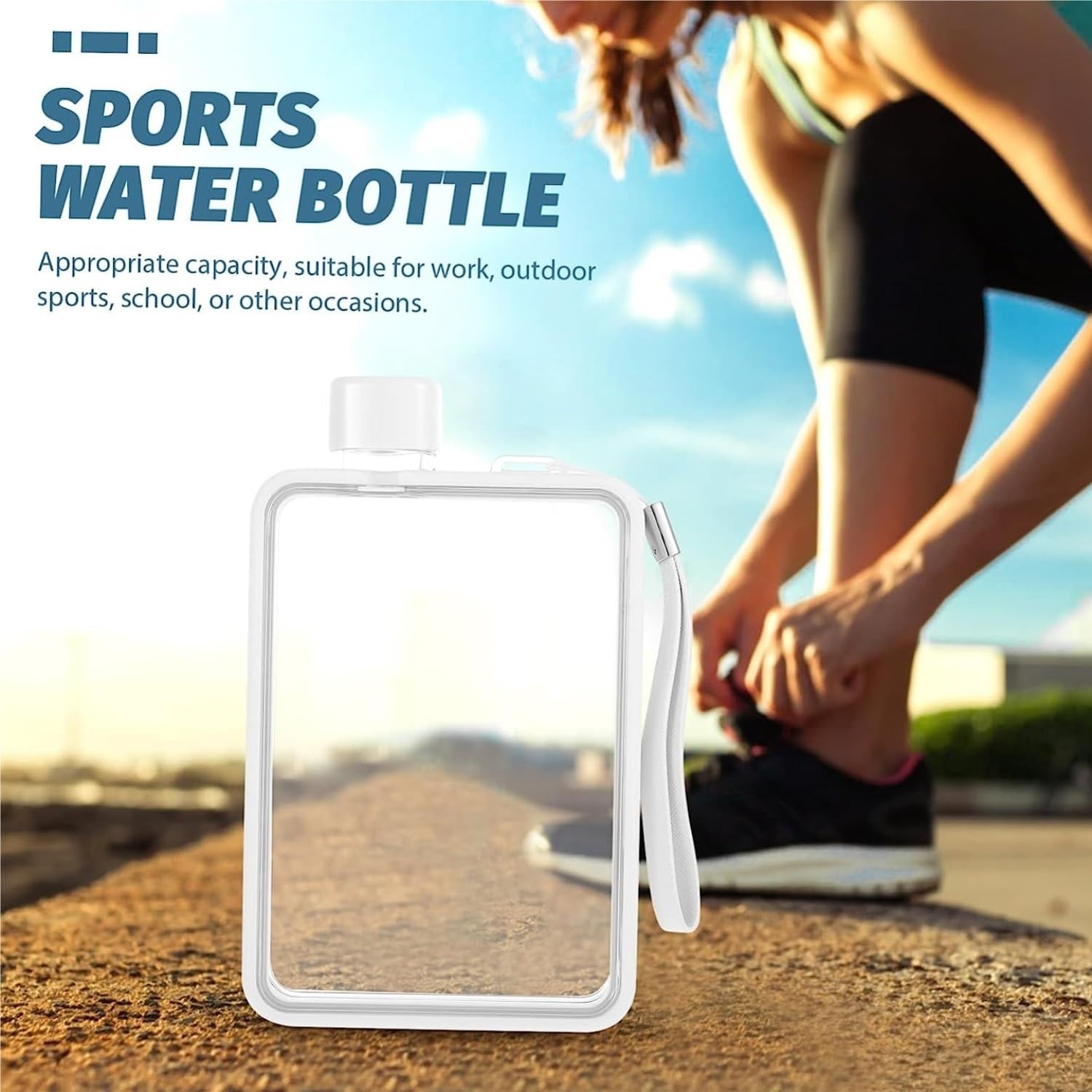 Bouteille d'eau Tasse à Eau Plate Bouteille d'eau en Plastique Transparente Bouteille d'eau carrée Bouteille d'eau Froide Sport en Plein air Bureau Bouteille d'eau Gourde(White)