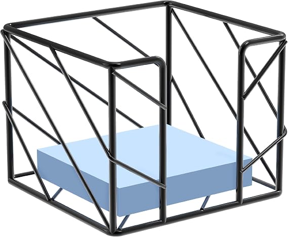 Mesh Metal Sticky Note Holder, Wire Memo Cube Dispenser, Desk Supplies Storage Organizer Container for Home School Office, Fits 3x3 Inch Notes (Black)