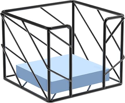 Mesh Metal Sticky Note Holder, Wire Memo Cube Dispenser, Desk Supplies Storage Organizer Container for Home School Office, Fits 3x3 Inch Notes (Black)