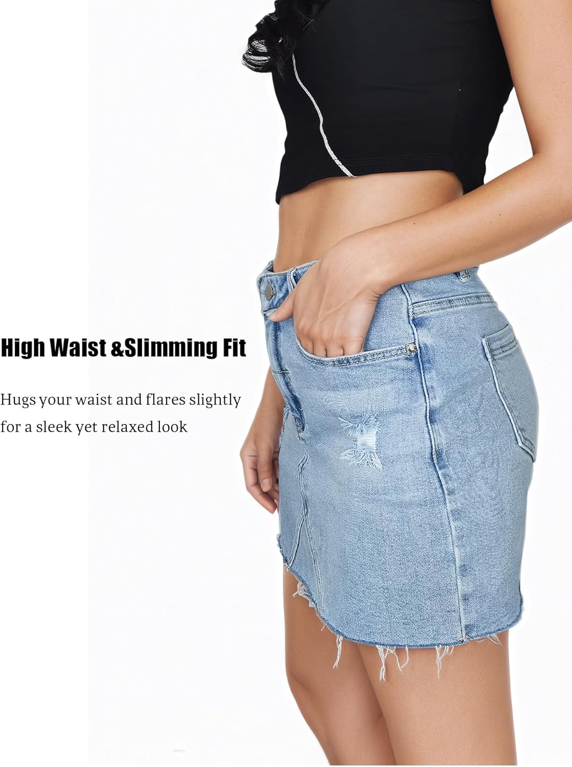Womens High Waisted Stretchy Denim Mini Skirt - 2026 Trendy Y2K Casual Jean Skirts for Women with Raw Hem - Image 9