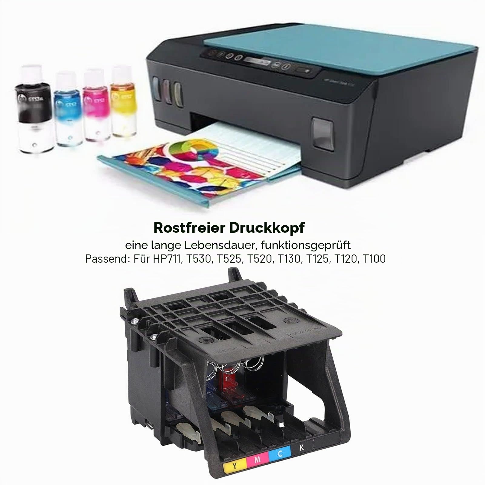 Druckerteile Druckkopf, Druckkopfsatz für HP711-Drucker, Rostfreier Stabiler ABS-Druckkopf, Druckerzubehör Ersatz Passend für HP711 T530 T525 T520 T100