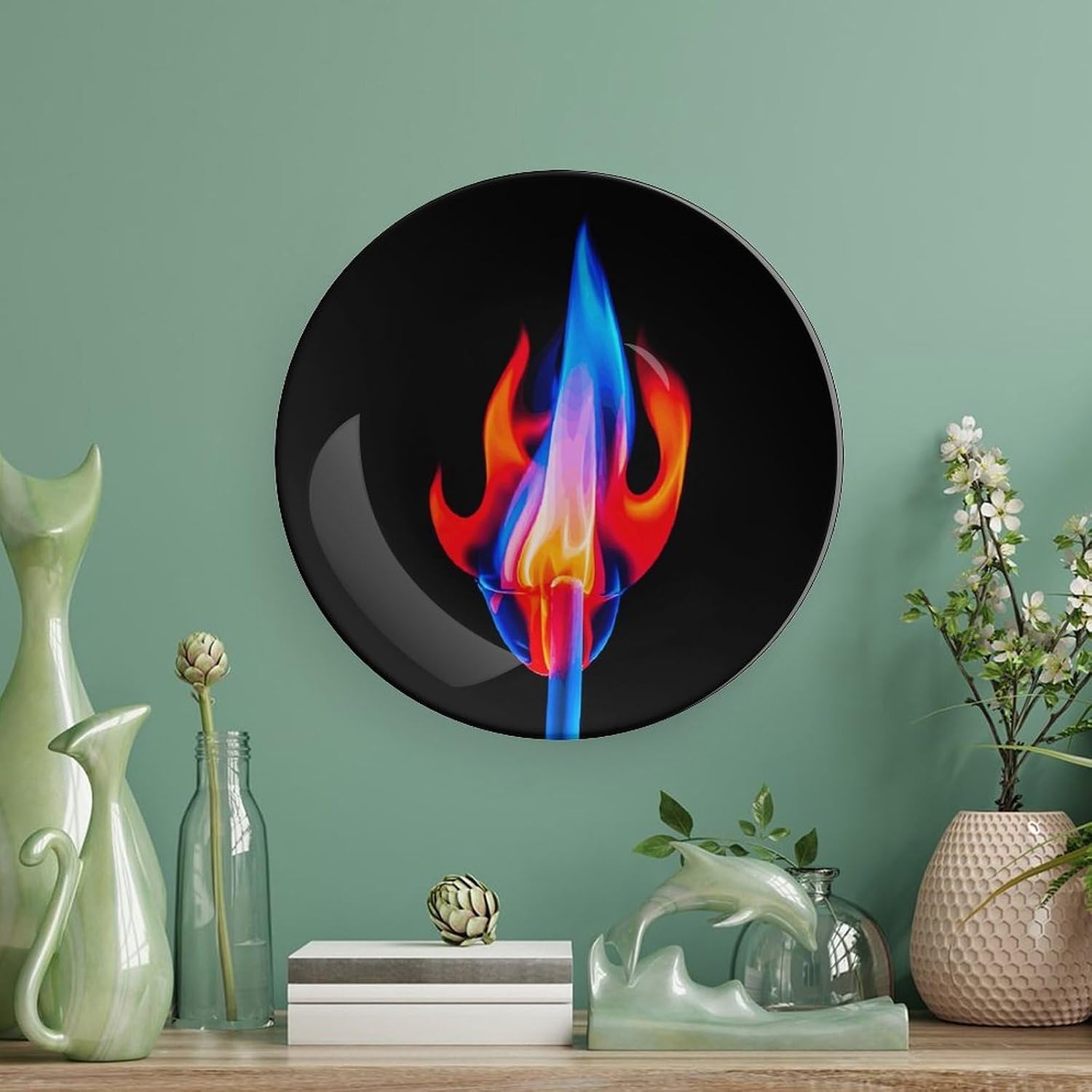 Red Flame And Blue Water Ceramic Decorative Plate, Bone China Plates image 5