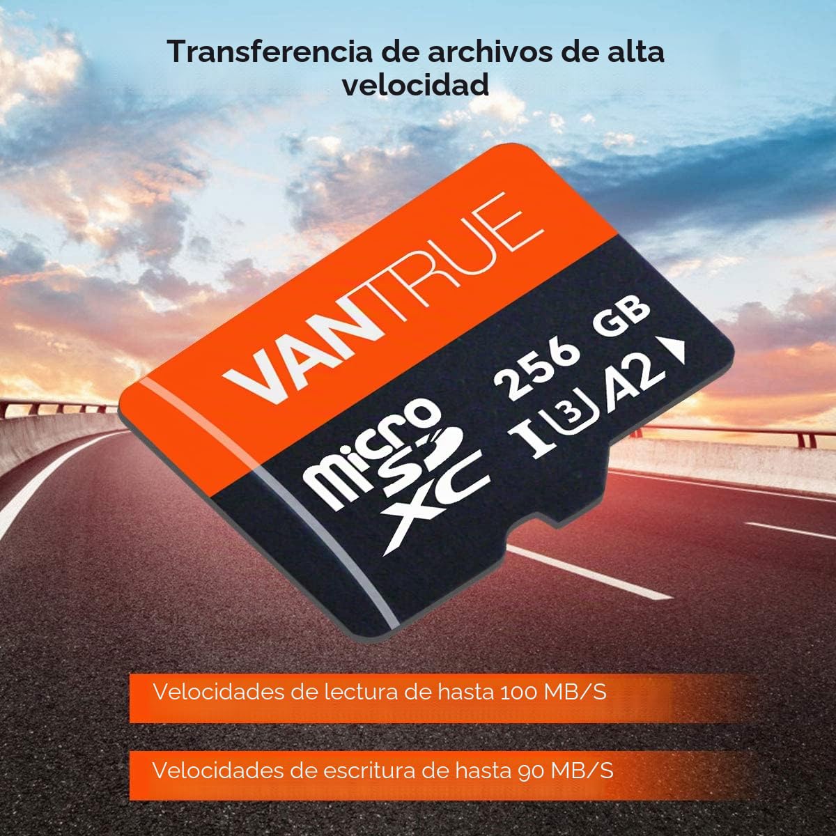 Vantrue - Tarjeta de Memoria microSDXC UHS-I U3 4K (256 GB, Compatible con Dashcam, Smartphone, Tableta, Cámara de Acción y Cámara de Vigilancia (256 GB)