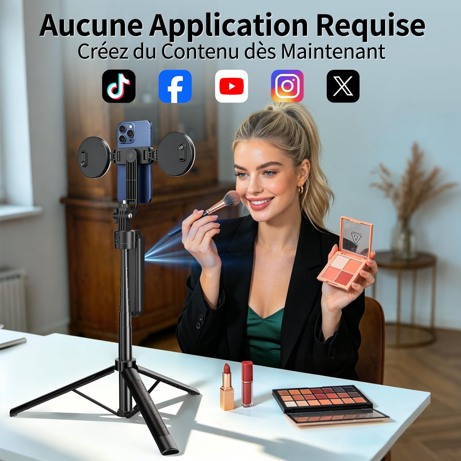 yAyusi Automatique Visage Suivi Trépied avec Lumière, sans App, 360° Rotate 180cm Support de Téléphone avec Capteur de Mouvement, Rétractable Support de Caméra pour Vlog/Vidéo/Enregistrement